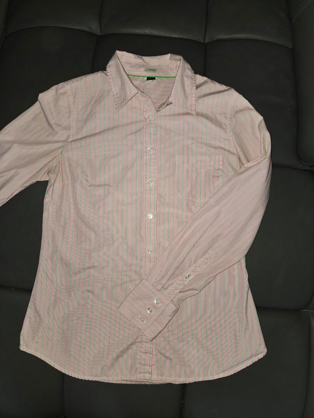 J Crew 100% cotton pink, green, and white striped button up